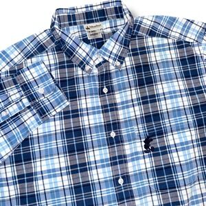 Disney Parks Mens XXL‎ Plaid Button Down Shirt Mickey Mouse Embroidered Blue